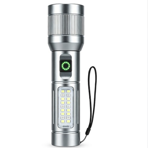 VEOXIN 초강력 led 손전등 충전식 휴대용 줌 후레쉬, 1개, 그레이