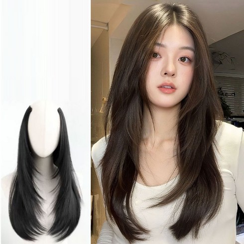 라메디 레이어드컷 C컬 헤어피스 똑딱이 붙임머리 50cm, 1개, 네추럴블랙