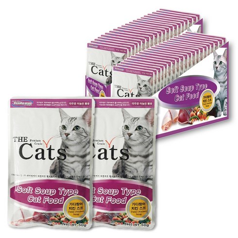 더캣츠 고양이 스프 파우치 간식, 혼합맛(가다랑어/치킨), 50g, 40개