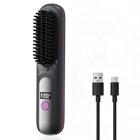 인플리바타 무선 매직기 음이온 헤어 스타일러 4단계 온도조절 LED휴대용 미니 볼륨업 빗고데기, NX003, 블랙