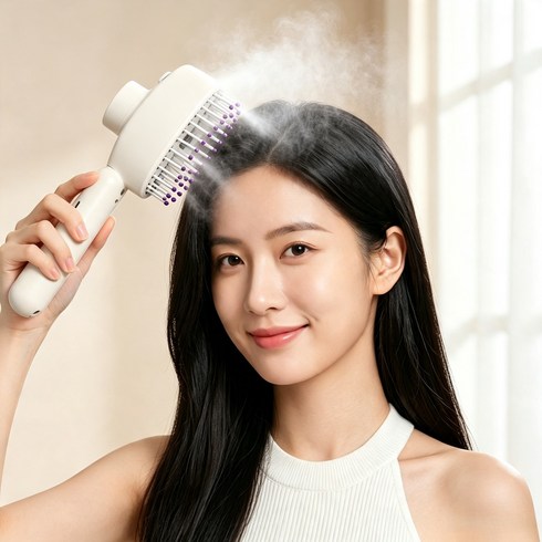 Kkeut 분사마사지빗 전동 에어쿠션빗 두피케어 마사지빗 방지정전기 엉킴방지 부드러운 머릿결, 1개, 베이지
