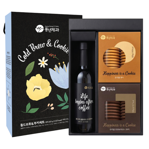 풍년제과 콜드브루&쿠키세트 선물세트, 1개, 콜드브루 375ml +우리쌀 쿠키 +초코브라우니쿠키