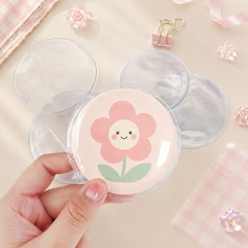 리빙릿 투명 캔뱃지 커버 10P PVC 뱃지 보호커버 보관 홀더, 1개