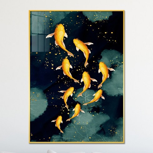 구어도 그림 돈 들어오는 황금 잉어 물고기 액자, 1번 구어도 A (9마리 황금색)