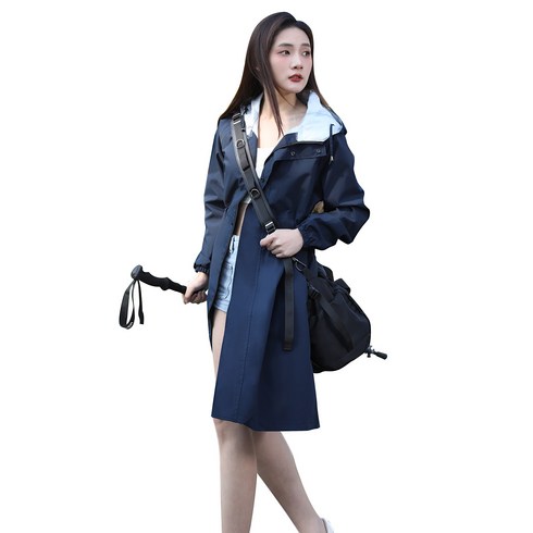 YANGTA 여성 골프 우비 롱 후드 자켓 방수 레인코트 경량 바람막이 휴대용 자외선 차단, 네이비, 1개