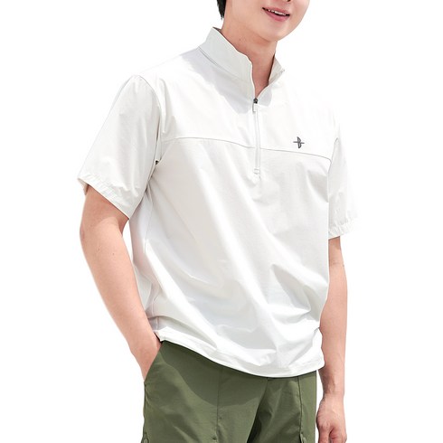 빌트모아 남성 여름 골프웨어 우븐 집업 시원한 소재 반팔 티셔츠