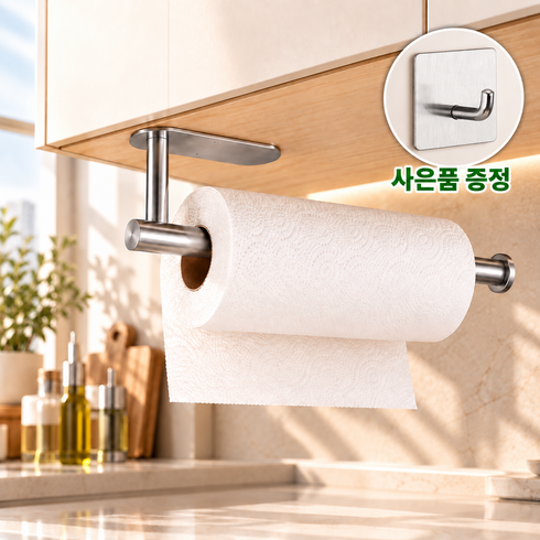 제누브 간편부착 키친타올걸이 행주걸이 무타공 주방걸이, 1개, 스틸실버