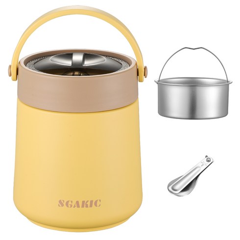 2단 진공 보온도시락통 수능 스테인리스 죽통 푸드자 1000ML, 옐로우, 1개