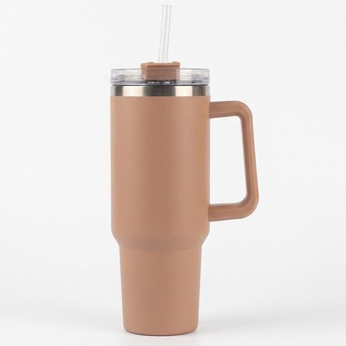 루메이크 스텐 대용량 손잡이 텀블러 + 빨대, 1개, 1.18L, 코랄피치