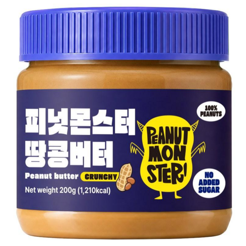 [압도적 고소함] 피넛몬스터 무첨가 무가당 100% 땅콩버터 크런치, 1개, 200g