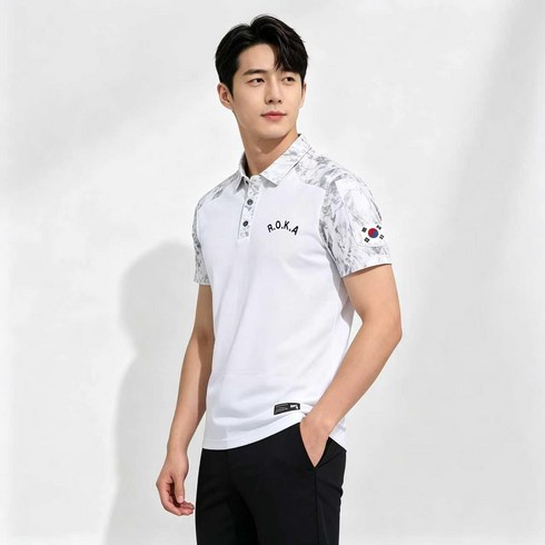 남성 ROKA 밀리터리 카모 조합 폴로 반팔티 자외선차단 기능성 통기성 아웃도어 골프 군캐주얼 상의