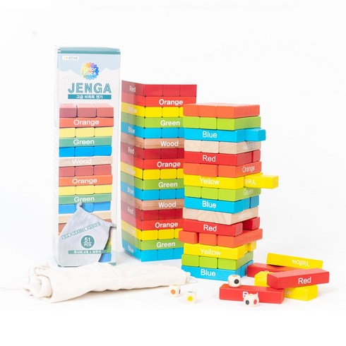 아이스타 원목 컬러 젠가 51pcs (정리.보관용파우치 포함) 보드게임, 1개