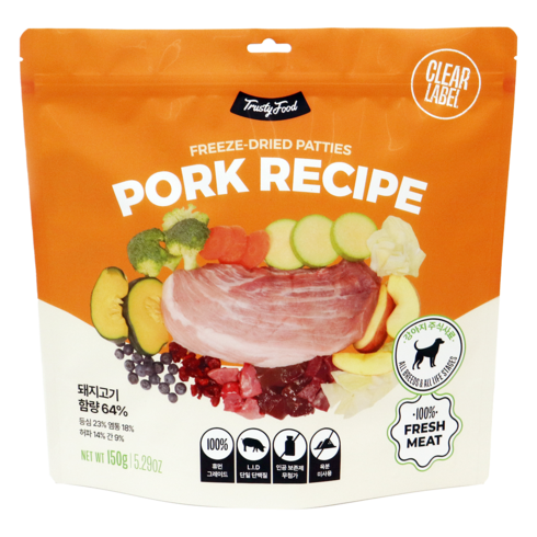 트러스티푸드 전연령 강아지 동결건조 포크 사료 패티, 150g, 1개