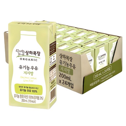 상하목장 유기농 저지방 멸균우유, 200ml, 24개