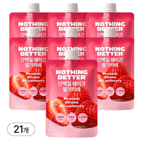 낫띵베럴 단백질 쉐이크 저당 고단백 쉐이크 딸기라떼, 21개, 40g