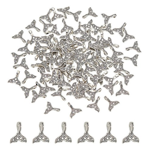 100개 물고기 꼬리 합금 펜던트 장식 DIY 악세사리 귀걸이 목걸이 키링 부자재 15x13x2mm 구멍: 2.2mm, 은색