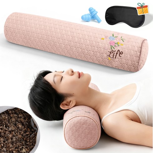 Folvia 인체공학 통기성 좋은 메밀 경추베개 높이조절 편안한 목지지 숙면 수면베개, 1개, 핑크
