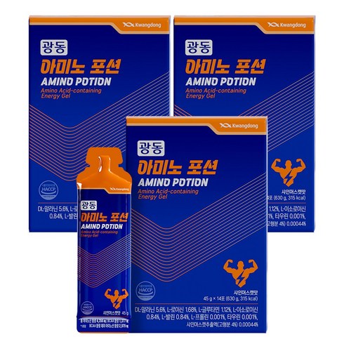 광동 아미노포션 파워젤 에너지젤 BCAA 아미노산 14포 제로슈가, 3개, 630g