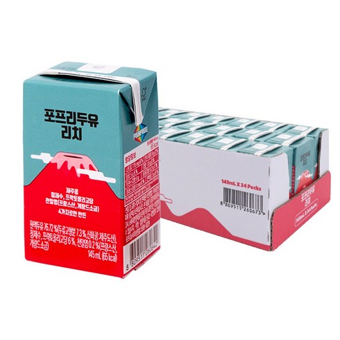 포프리 100% 국산 제주콩을 껍질째 그대로 포프리 두유 리치, 145ml, 24개
