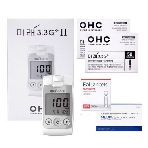 오상헬스케어 미래 3.3G 플러스 혈당측정기 + 시험지100매 + 침 110 + 솜 100매 세트, 1세트