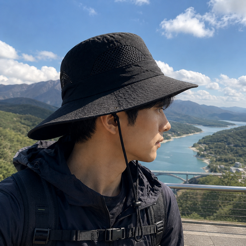 모던셀렉 시원통풍 바람고정 등산 모자, 블랙