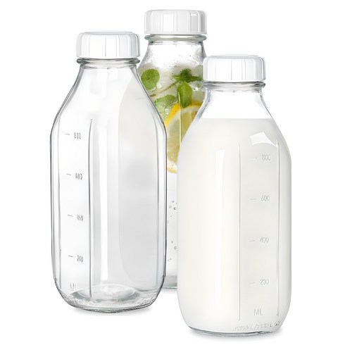 미르코리아 사각 밀폐 갤런 눈금 유리병, 1L, 3개
