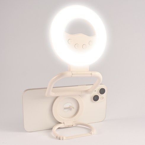 Nolirva 2in1 휴대폰조명 맥세이프 마그네틱 링라이트 LED 셀카 촬영 조명등 360도 회전 스탠드 갤럭시Z폴드 호환, 1개, 화이트