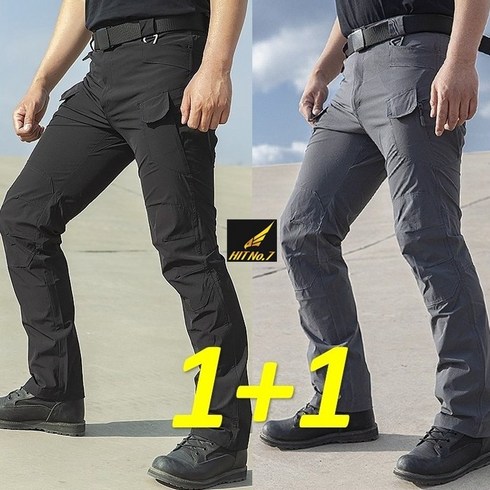 1+1 SWAT IX7 봄 여름 스판 전술바지 남성 카고팬츠 오토바이 캠핑 봄 여름 작업복 군복 바지 낚시바지 SX7, 블랙+그레이, 블랙+그레이