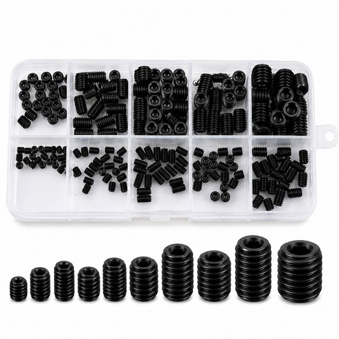 200pcs 10종 규격 블랙 육각 무두렌치 볼트 세트 1개