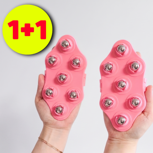 제이아워 림프 마사지볼 롤링 전신마사지 지압 괄사, 핑크, 2개