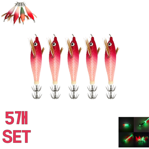 쭈꾸미 갑오징어 에기 야광 UV 축광 수평 쭈갑 루어 선상낚시 채비 한치 문어, 1세트, 틴셀고추장5개