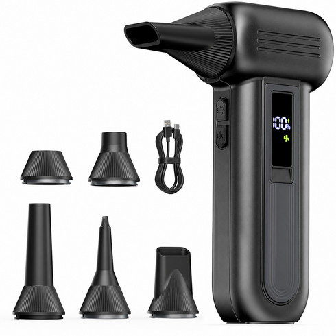 TROKY 강력 무선 에어건 차량용 청소기 미니 핸디 청소기 3단계 터보 제트 블로워 135000RPM 배터리 잔량 표시, A13, 블랙