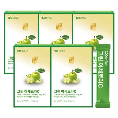 올바른습관 천연비타민C 그린 아세로라 비타민C 분말 2g 최대함량, 5개, 14회분