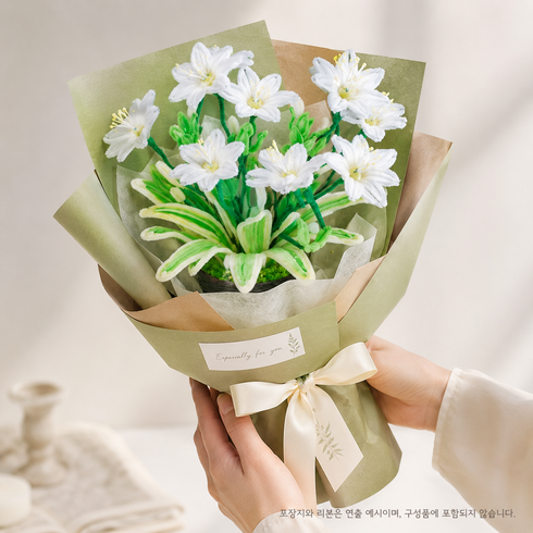 모루꽃 DIY 키트 꽃다발 만들기 세트 모루철사 꽃 만들기 재료 감성 취미 공예 인테리어 소품 선물용, 1개, 화이트 플라워 DIY 키트