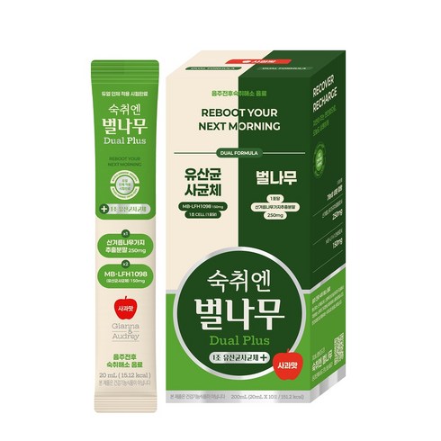 지아나앤오드리 숙취엔 벌나무 듀얼플러스 스틱형 사과맛, 10개, 20ml