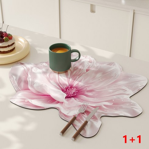 규조토 식기건조 매트 주방 드라잉 매트 꽃 모양 흡수흡유 2p 40*50cm, 1개, 핑크색, 1단