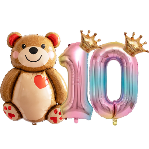 파파 파티 곰돌이 풍선 생일 파티 숫자 풍선 세트, 1세트, 곰돌이 10