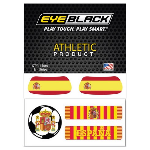 EYEBLACK 국가대표 국기 아이블랙 1쌍 + 축구 스트립 세트 (총 5 pcs) 월드컵 응원템 각종 스포츠 축구 야구 MADE IN USA, 1세트, 스페인 SPAIN
