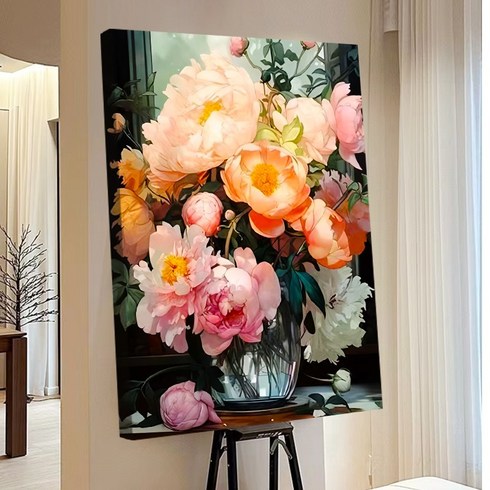 votgl 보석십자수 캔버스형 DIY 액자형 풍경 인물 꽃식물50x40cm, 047꽃, 1개