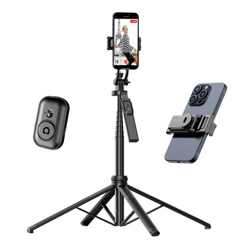 TOKQI 포레그스 4각 지지대 스마트폰 셀카봉 180cm, 무광 블랙, 1개, C18