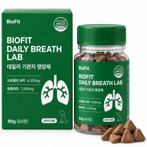 바이오핏 데일리 브레스 랩 강아지 기관지 영양제 켁켁거림 거위소리 개선, 1세트, 호흡기/기관지, 90g