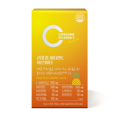 아르비타 리포좀 비타민C 약사개발 비타민B1 B2 B12 미네랄 브로멜라인 (상큼한 파인맛), 3개, 150g