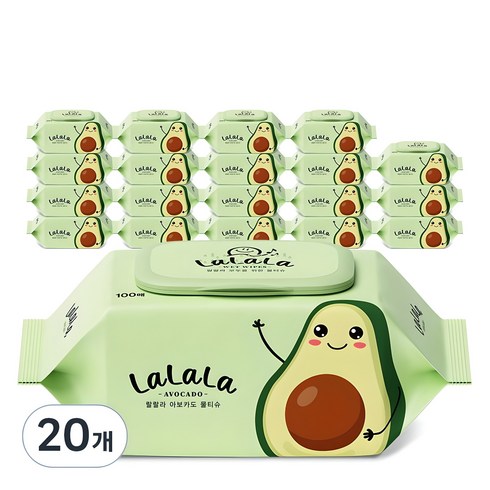 랄랄라 아보카도 물티슈 캡형, 50g, 100매, 20개
