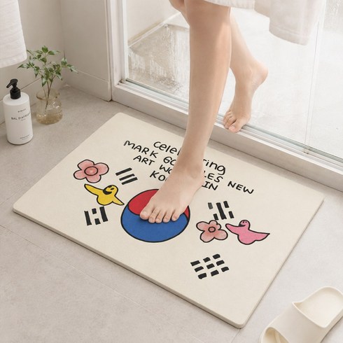 마크곤잘레스 코리아 에디션 태극기 규조토 발매트 욕실매트 현관매트 흡수속건N-11, 1개, 크림베이지
