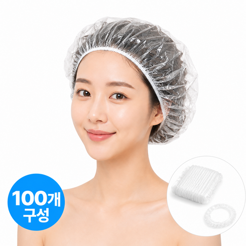 일회용 헤어캡 다용도 비닐 모자 100개입, 1세트, 퓨어투명