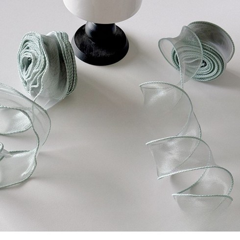 상일상회 오간디 리본 선물 포장 청첩장 끈, 그린, 40mm*9m, 1개