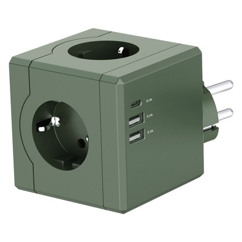 티메코 SF코팅 큐브 디자인 멀티탭 4000W 고용량 3구 (USB-A 2개 C타입 1개), 1개, 그린, 7.6cm