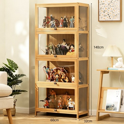 쿠리브 거실 진열장 다층 수납 선반 피규어 전시 수납장 원목색, 4단 60cm(334)
