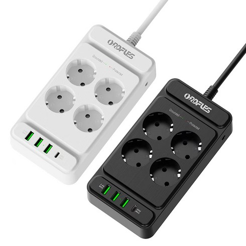 ORDFLES C타입 고속충전 PD20W USB 멀티탭 4/6/8구 고용량 4000W 과부하차단 KC인증, 4구  블랙, 1개, 2m