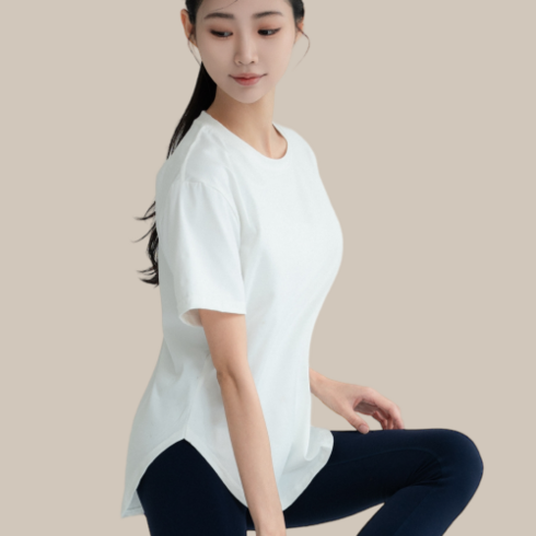 루나인 찰랑 슬림핏 반팔티 롱 힙커버 스판 필라테스 반팔티